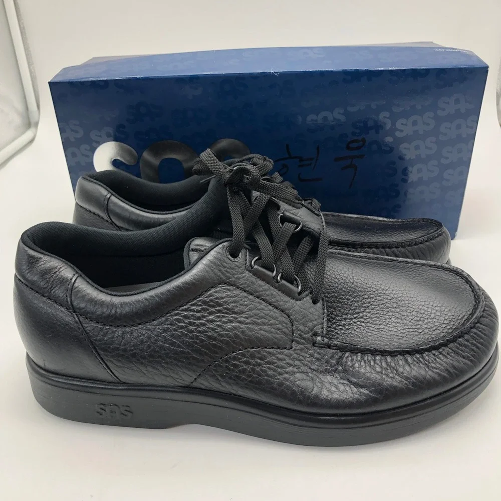 SAS Bout Time Mens Size 12 W Wide Black Leather Comfort Walking Shoes USA w/ Box